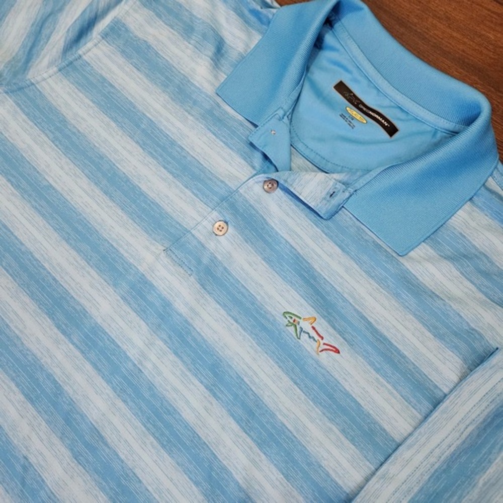Greg‎ Norman Play Dry Performance Golf Polo Shirt Blue Stripe Size Large